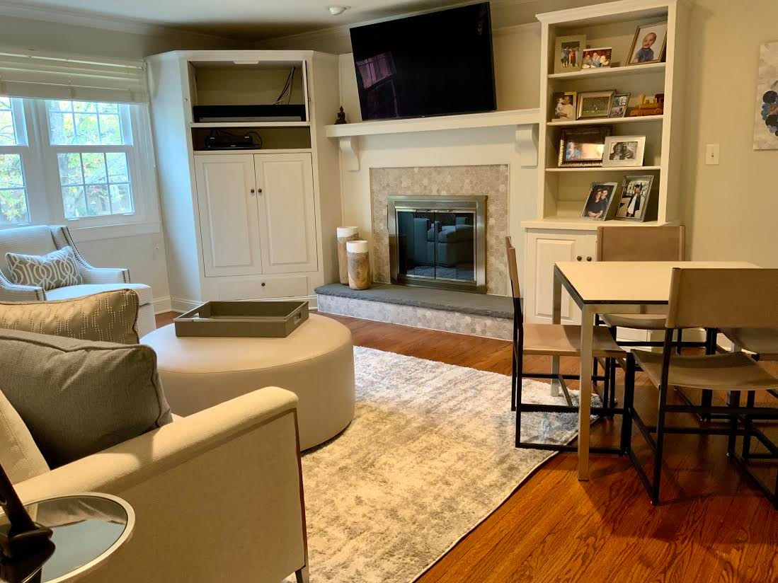 Transitional Living Room with Neutrals and a Fabulous Game Table