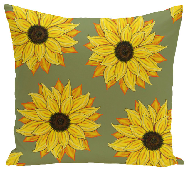Sunflower Power Flower Print Pillow, Green, 20"x20"
