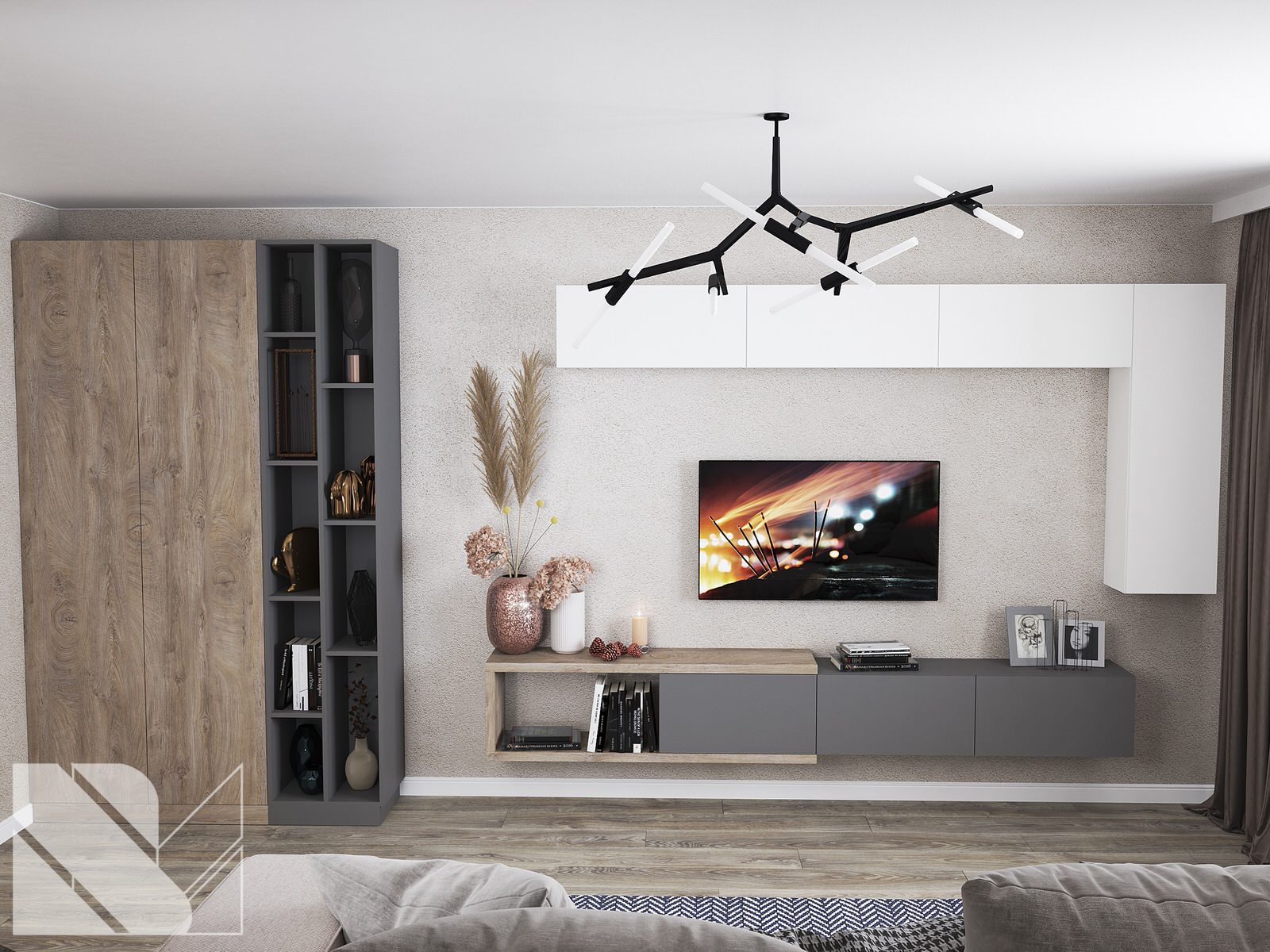 Стенка для гостиной в стиле минимализм