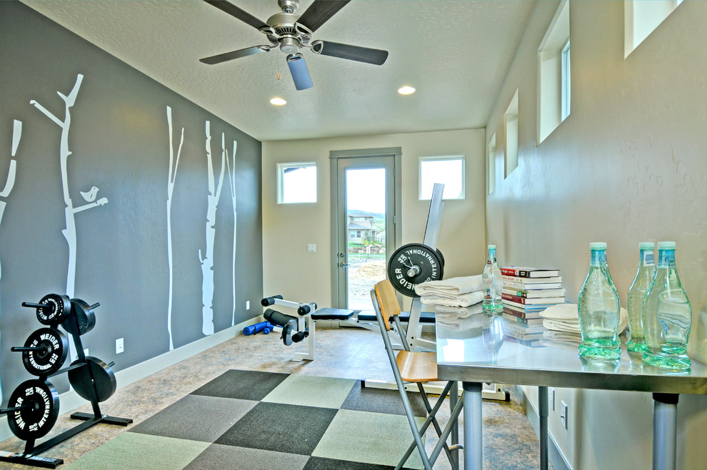 Photo of a contemporary home gym in Boise.