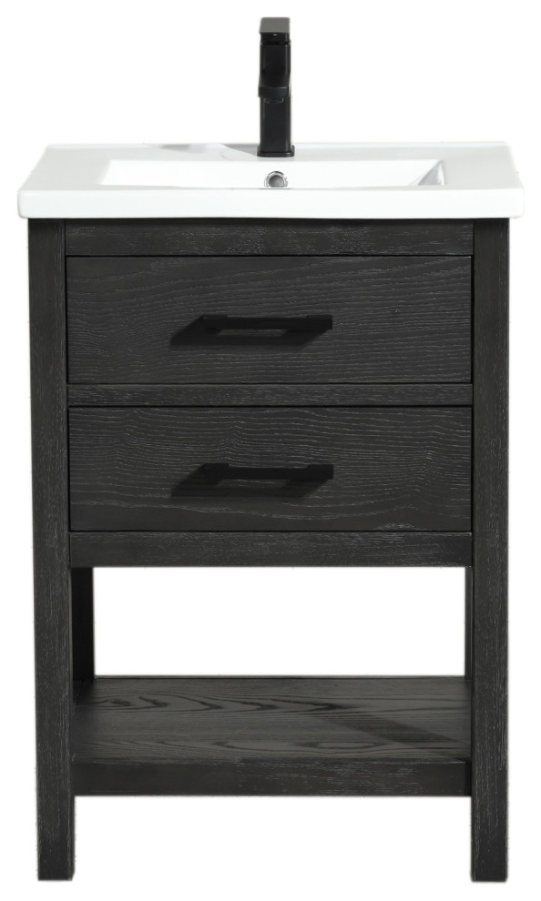 Betty 24.50" Bathroom Vanity, Weathered Brown Finish Transitional Bathroom Vanities And Sink