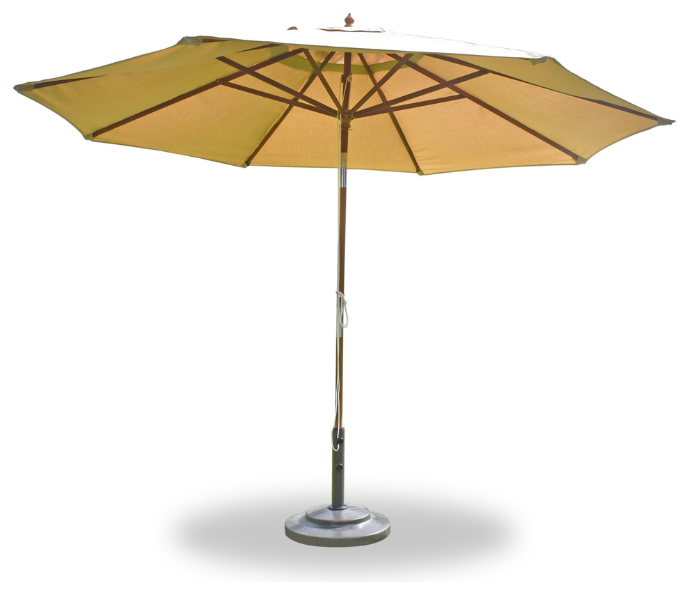 11' Round Umbrella Wooden Pole Maxim Heather Biege Sunbrella Cushion