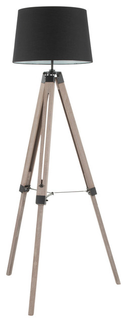 Lumisource Compass Floor Lamp, Gray Washed Wood and Black Shade