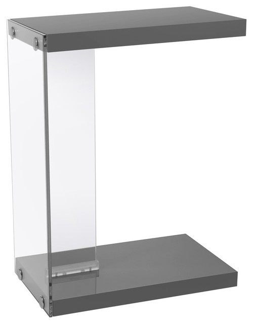 Accent Table, Glossy Gray With Tempered Glass