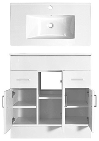 Modern Vanity Unit with White Ceramic Basin Sink, 2 Doors and Inner Shelf