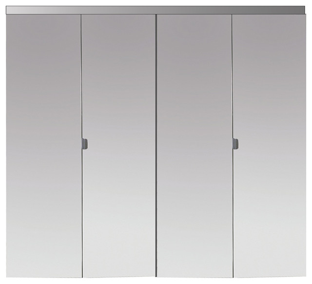 Beveled Edge Mirror Solid Core BiFold Door, Chrome Trim Contemporary