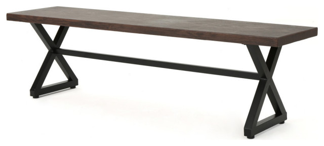 Gdf Studio Rosarito Outdoor Aluminum Dining Bench With Black Steel Frame Industrial Outdoor Benches By Gdfstudio Houzz