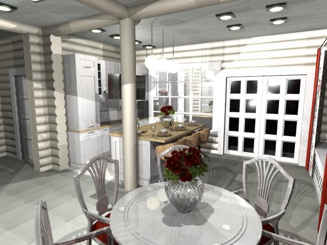 кухня-столовая в доме из бруса