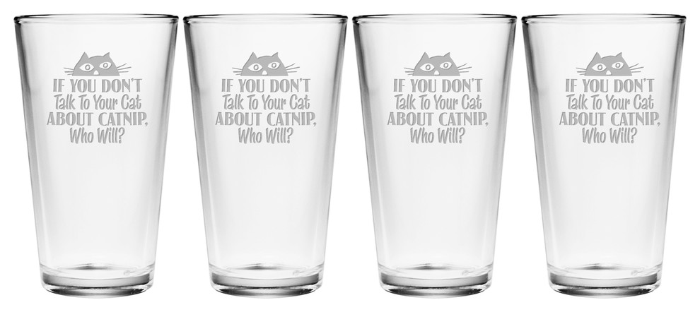 "Talk To Your Cat" Pint Glasses, Set of 4