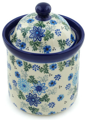 Polish Pottery 6" Stoneware Jar With Lid Hand-Decorated Design