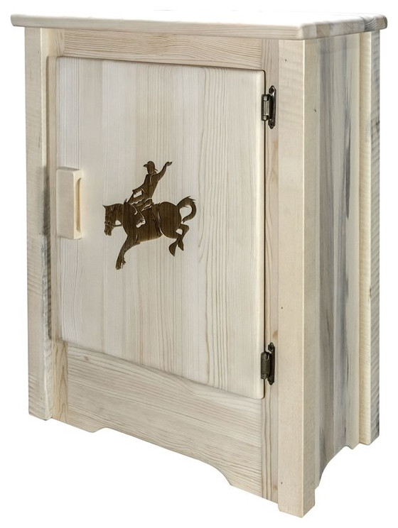 Montana Woodworks Homestead Wood Accent Cabinet with Engraved Bronc in Natural