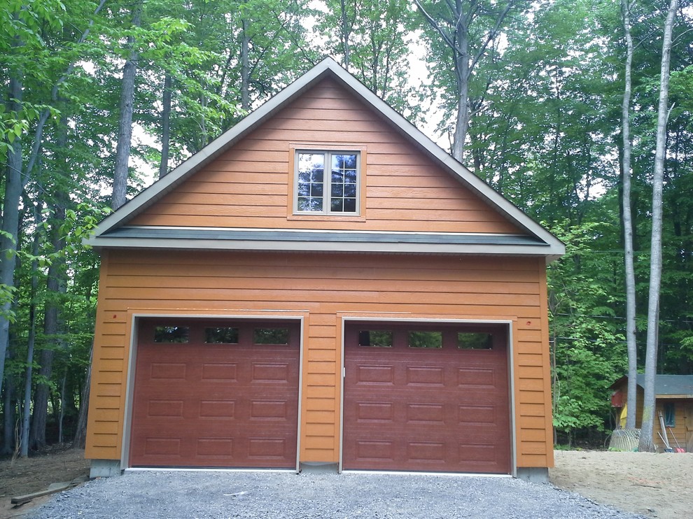Mid-sized country detached two-car garage in Montreal.