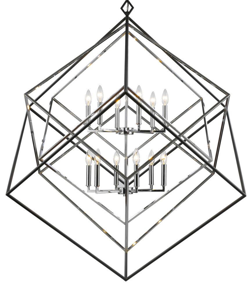 Z-Lite 457-12 Euclid 12 Light 48"W Two Tier Nexted Cube - Chrome / Matte Black