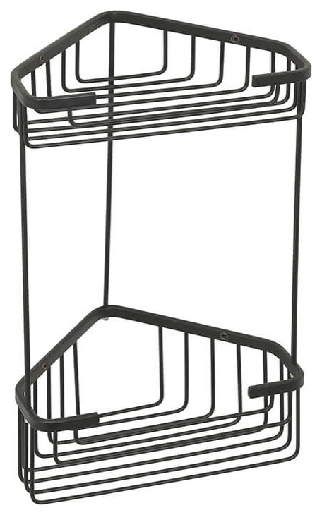 Matte Black Wire Corner Double Shower Basket, 13"H