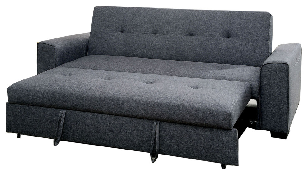 Wooden Futon Sofa With Under Seat Storage Compartment, Gray Transitional Futons by