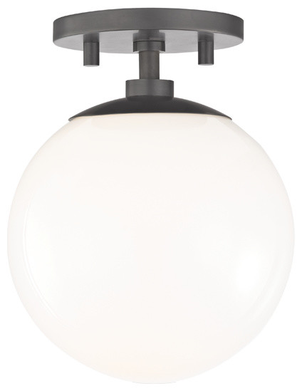 Elegant Globe Semi-Flush Ceiling Light in Old Bronze with White Glass