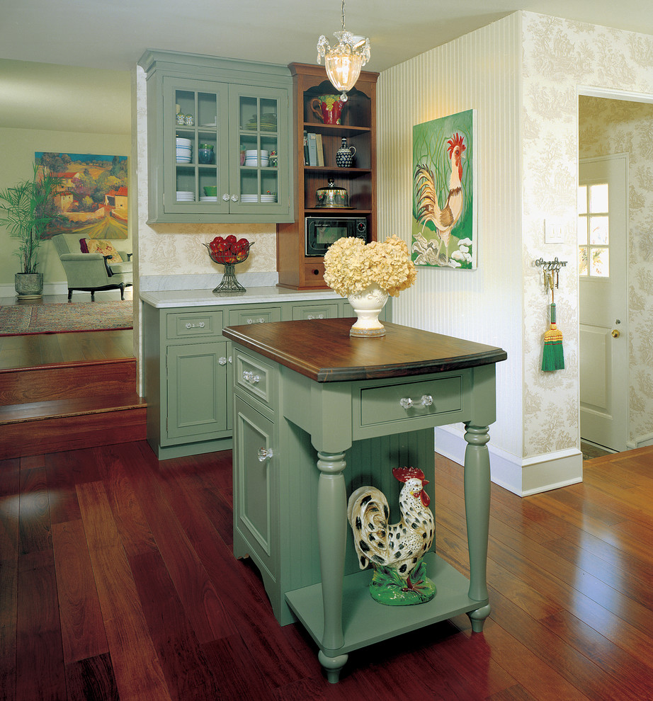 Design ideas for a traditional kitchen in Philadelphia with beaded inset cabinets and green cabinets.
