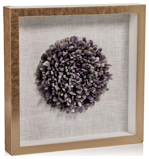 Chrysanths Gold Framed Amethyst Crystal Wall Decor Contemporary