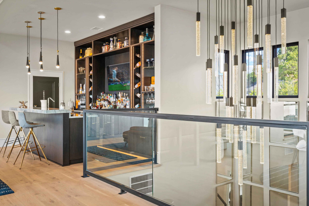 Home Bar with Glass Chandelier and Custom Cabinetry - Mediterranean ...