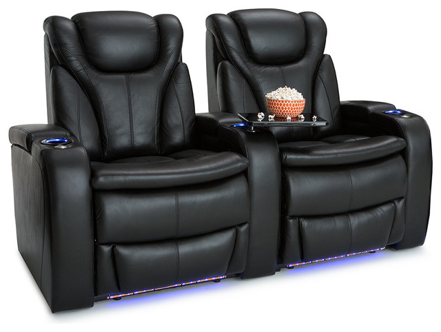 Barcalounger Solaris Home Theater Seating Power Recline Leather Black Row Of 2