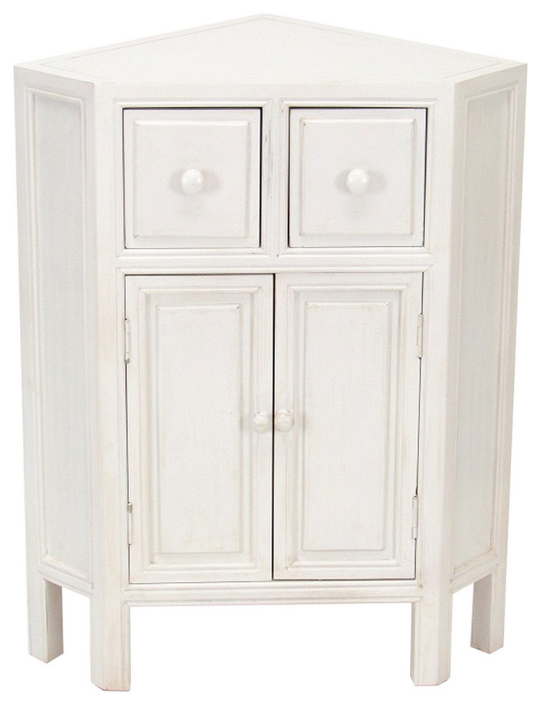 Wooden Corner With 2 Drawers And 2 Doors, White Farmhouse