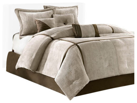 Micro Corduroy Fabric Pieced Comforter 7 Piece Set Contemporary