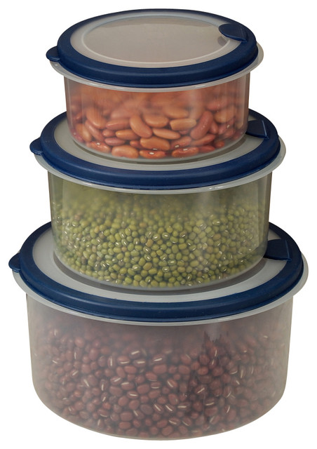 Plastic Food Container 6 Piece Set Round Lids Incl - Contemporary