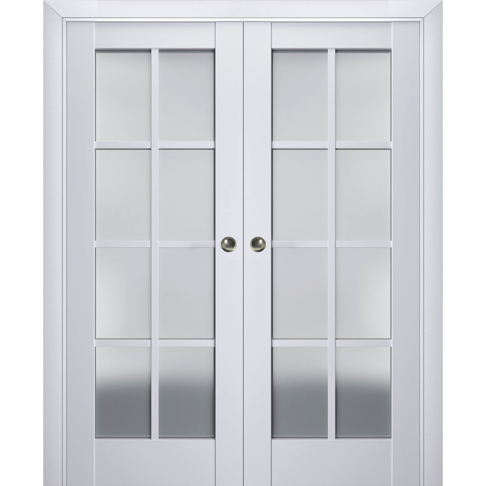 Sliding Pocket Doors, Veregio 7412 White & Frosted Glass, Rail, 48