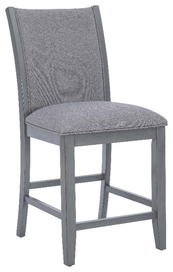 Linon Vern Set of 2 Light Gray Upholstered Wood Counter Stools in Gray Stain