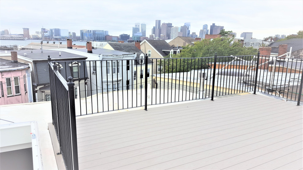 Design ideas for a large traditional roof rooftop metal railing terrace in Boston.