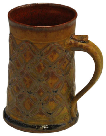 Hand Crafted Stoneware Stein With Unique Raised Slip Decoration