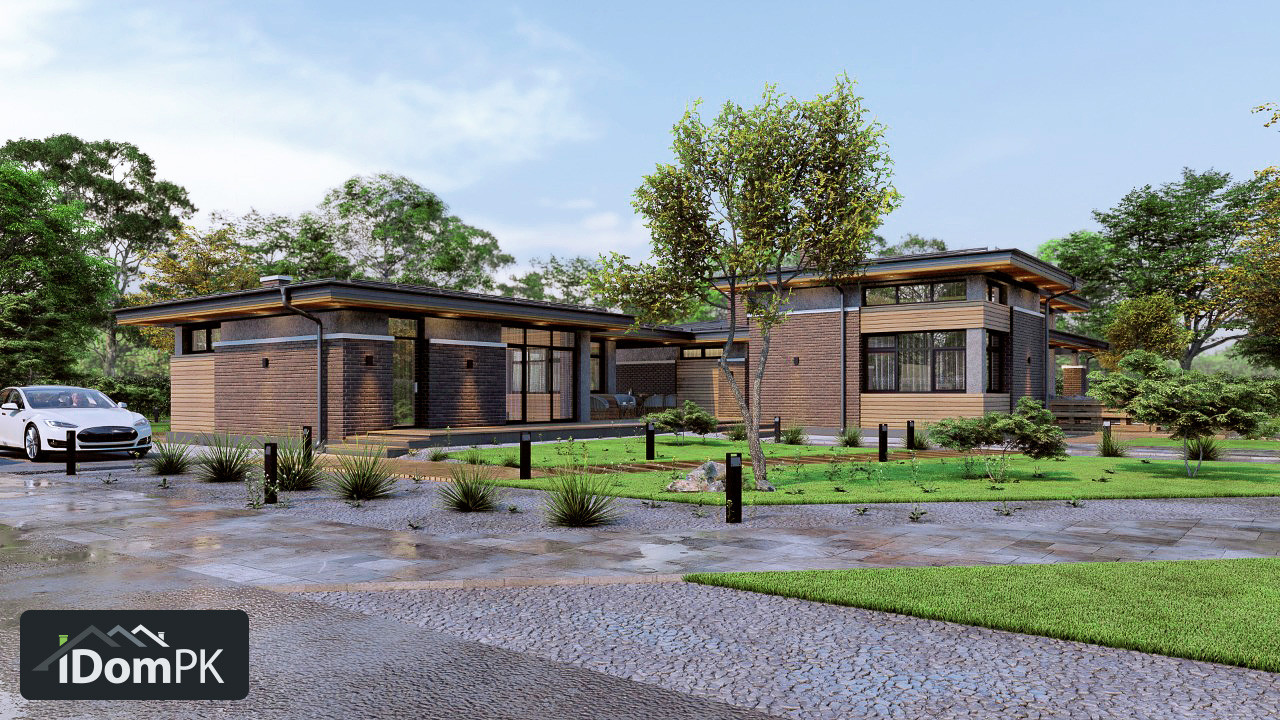 Проект одноэтажного дома на две семьи с общей террасой и на одном фундаменте