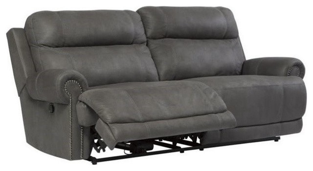 Ashley Furniture Austere Faux Leather Reclining Sofa in Gray