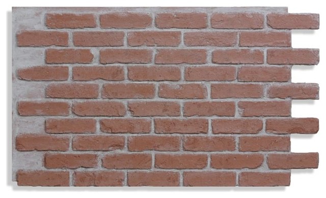 28"x48" Brick Wall Paneling, Faux Red Brick Light Grout