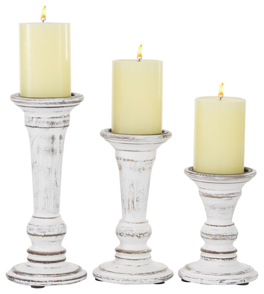 Country Cottage White Wood Candle Holder Set 51324
