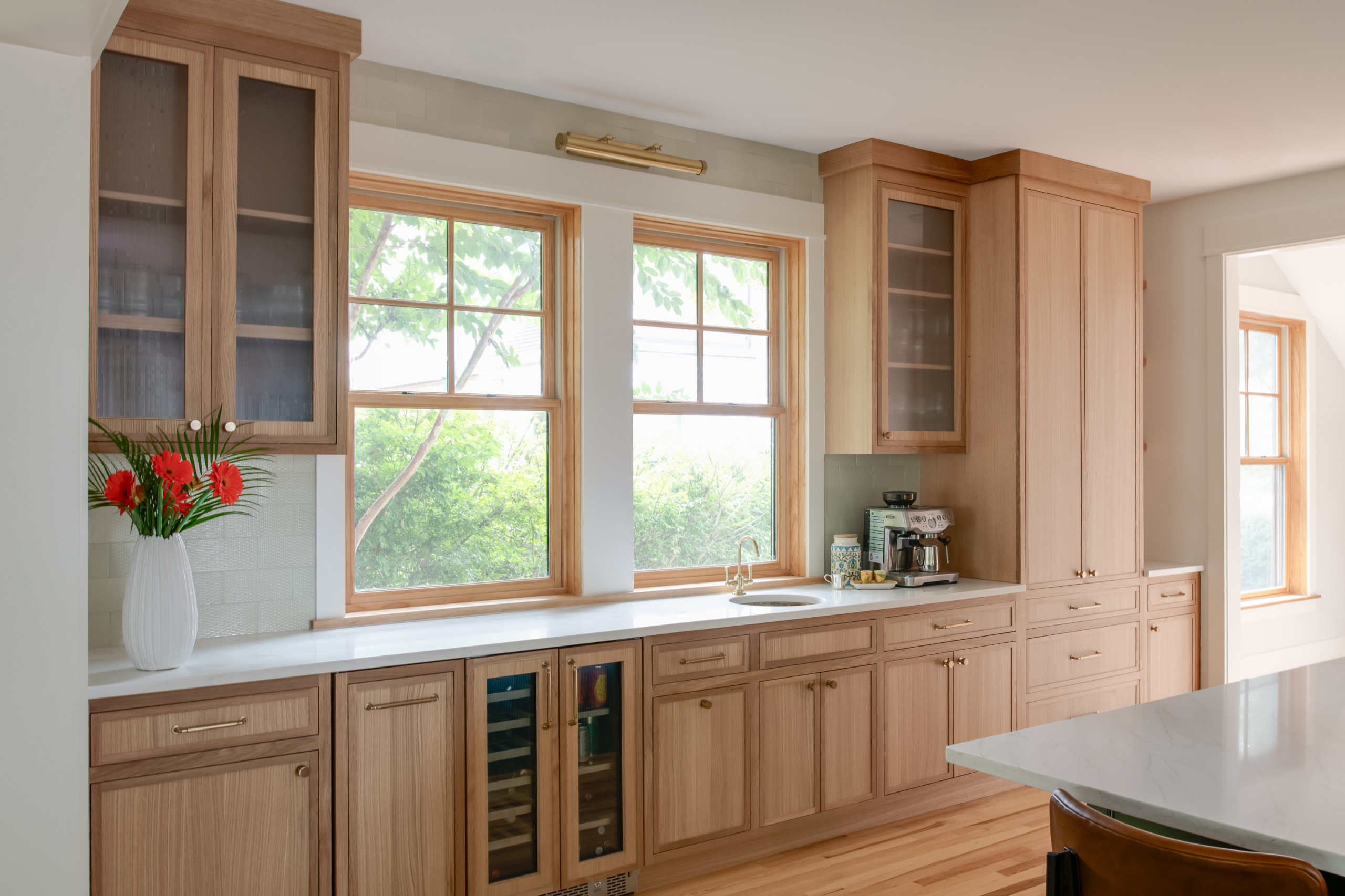 Warm Modern Kitchen Renovation with Natural Oak & Green Accents