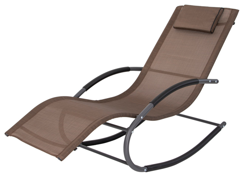 Patio Rocking Chair Curved Rocker Chaise Lounge Chair with Pillow