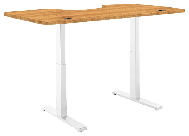 Ergo Standing Desk with Electric Adjustable Height White Frame, Bamboo