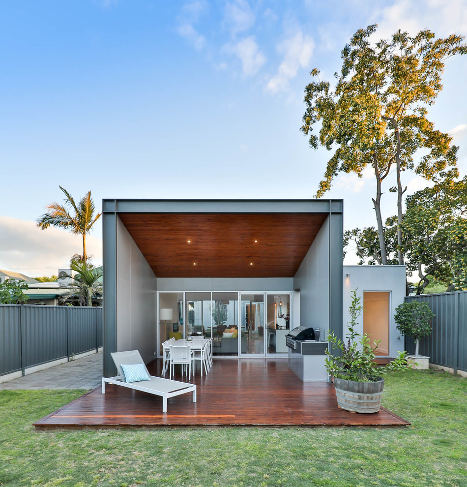 Medium sized contemporary side first floor terrace in Adelaide with a bbq area and a roof extension.