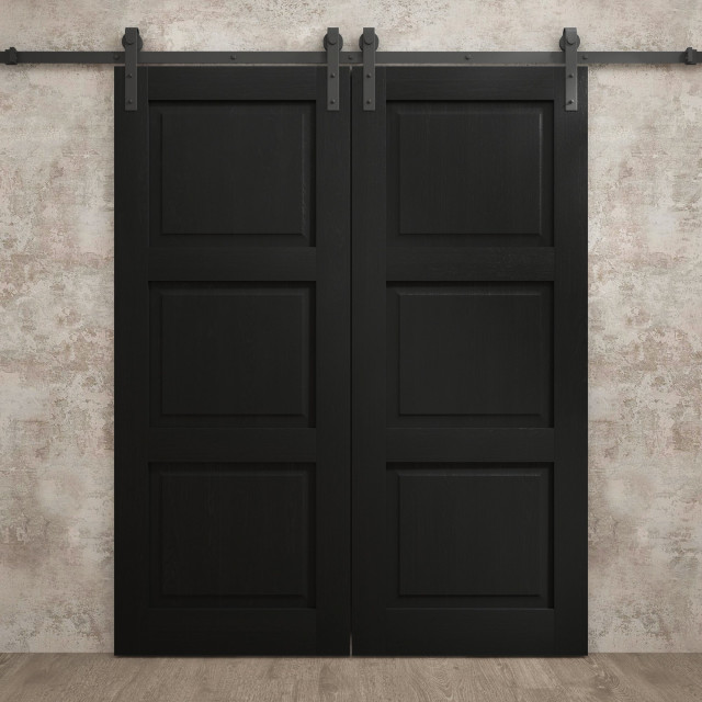 Double Barn Door Ego 5010 Painted Black Oak 13FT Rail Track Set, 84