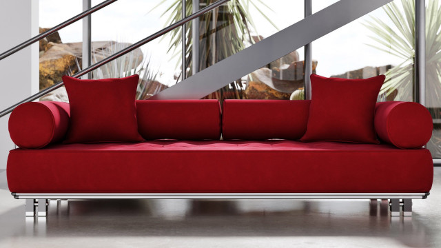 Modern Carrera Red Velvet Fabric Sofa, Red Fabric Sofa Living Room