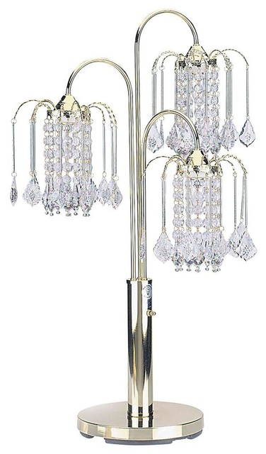 Ore International 3 Light Chandelier Style Table Lamp In Polished 3 Light Chandelier Style Table Lamp In Polished Br Finish Contemporary Lamps