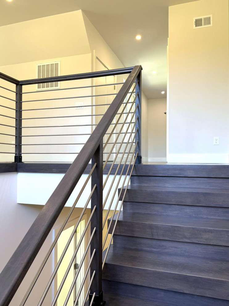 Stair Railing Transitional 137_Transitional Maple Staircase with Stainless Steel Rail, Clifton, VA ...