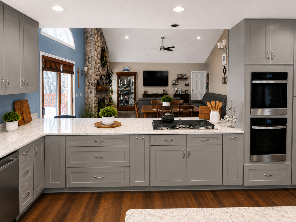 Wolf Lake Modern Lake House | Kitchen & Hardwood Flooring