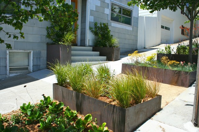 Cor-Ten planter boxes contemporary-garden