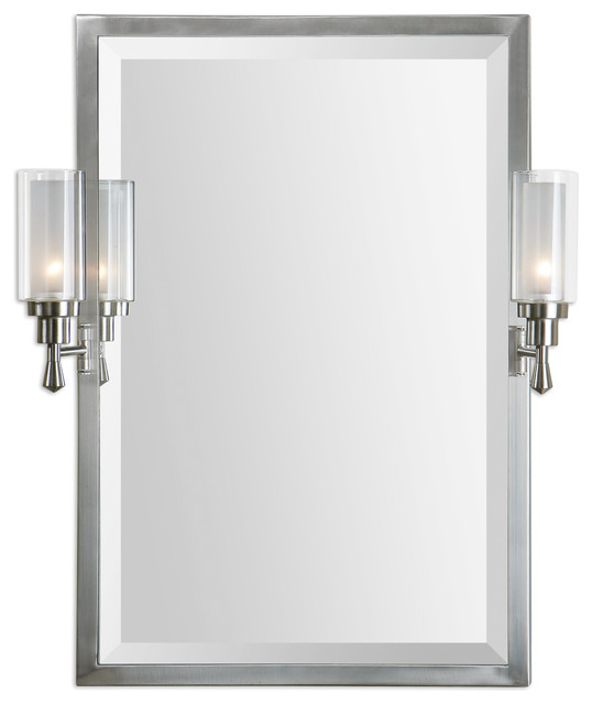 Amadora Mirror with Sconces Transitional Bathroom Mirrors by