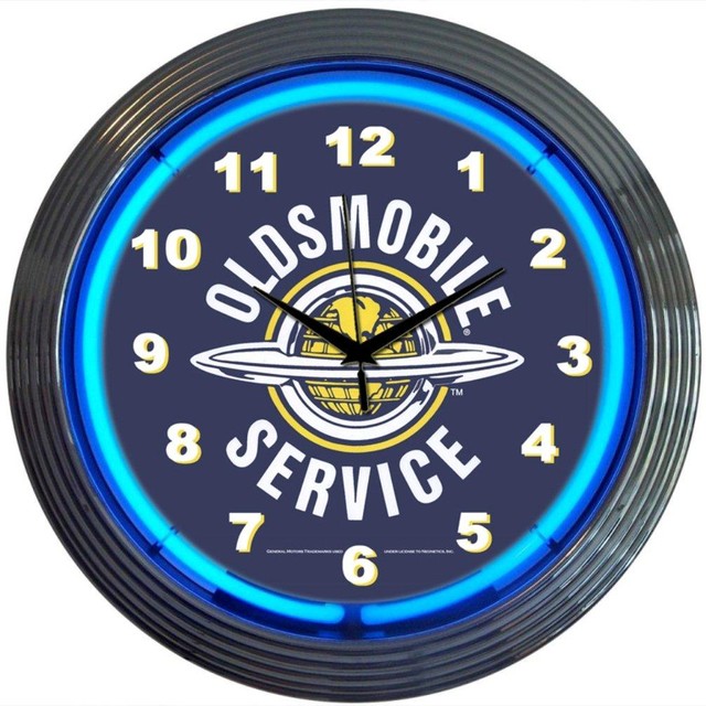 Gm Oldsmobile Service Neon Clock Contemporary Wall Clocks by