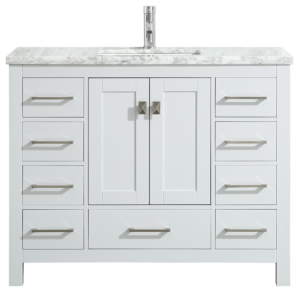 Eviva London 48" Transitional White  vanity with white Carrara marble countertop