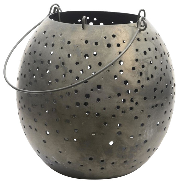 Botanic Beauty Gray Zinc Cut Out Candle Holder Lantern, 6.25