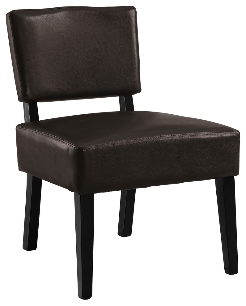 Accent Chair, Dark Brown LeatherLook Fabric Transitional Armchairs